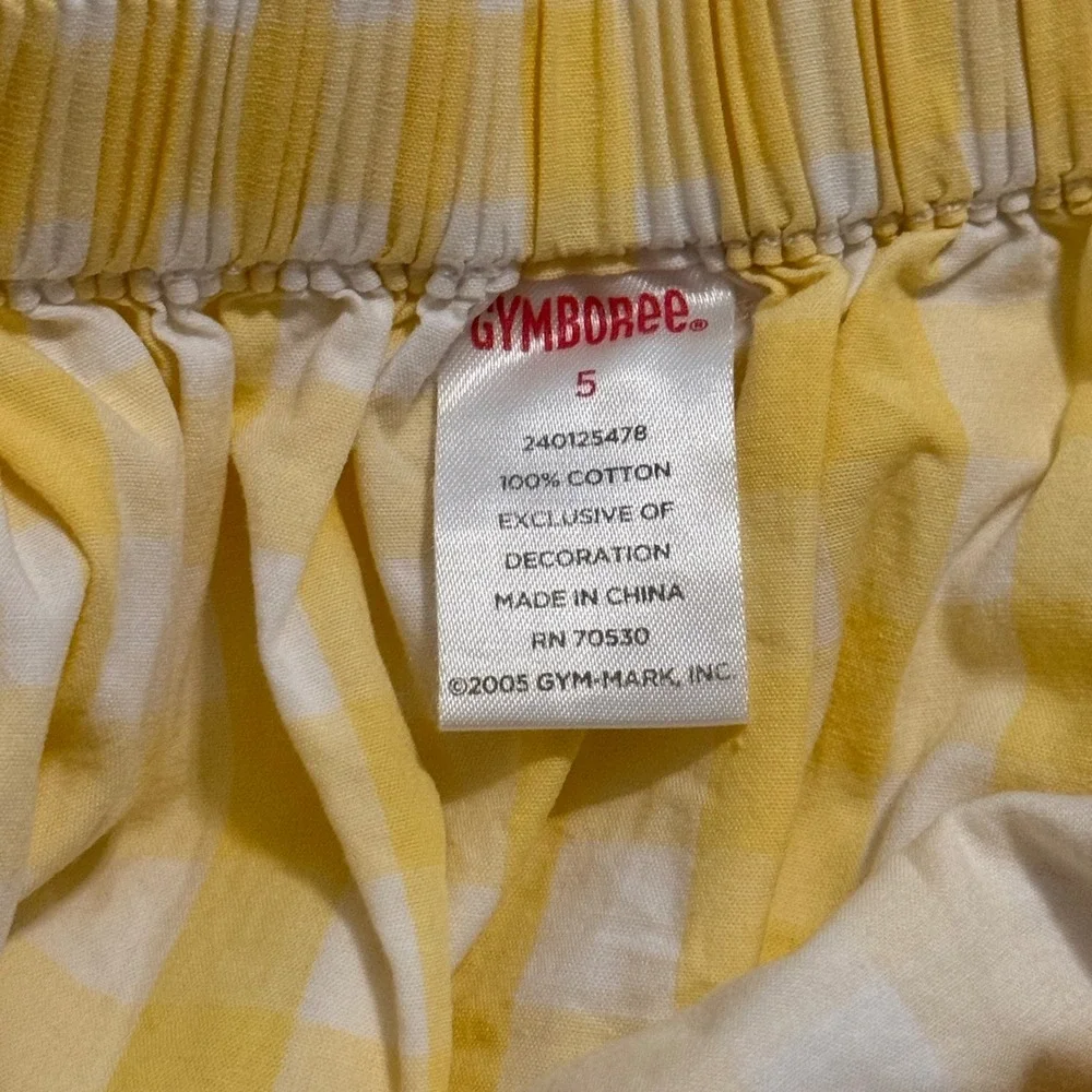 Gymboree Girls Yellow Gingham Cotton Dress Scalloped Eyelet Floral Back Bow